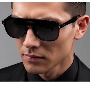 Aviator Sunglasses Black Frame Fashion Shades Pilot Style Retro‎ Flat Top Lens